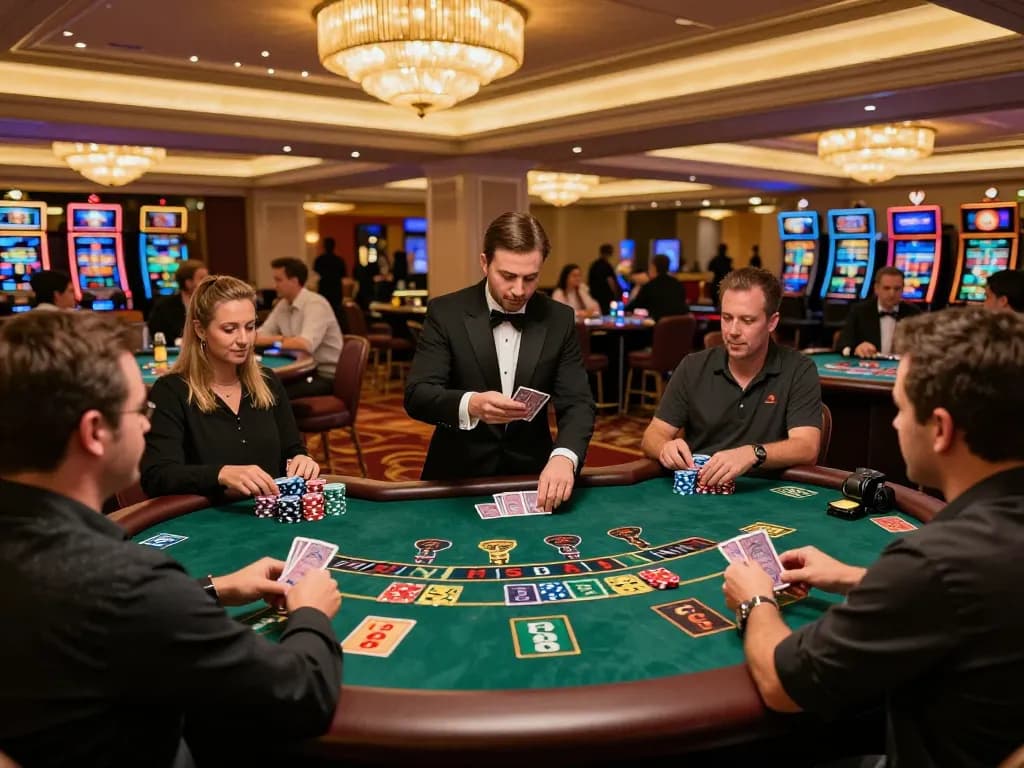 Players experiencing strategic gameplay at an SC88 blackjack table in a luxurious casino atmosphere.