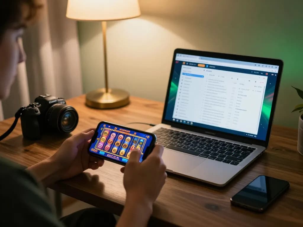 Engaging with 79king mobile casino gameplay on smartphone in a cozy setting.