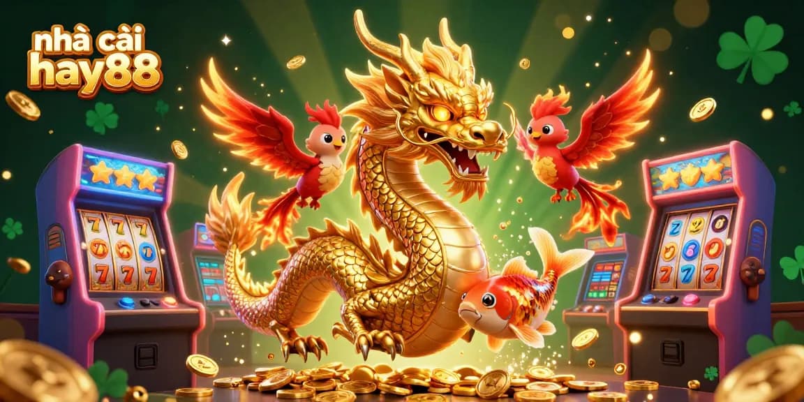 Win exciting jackpots at nhà cái hay88 with an ultra-detailed illustration featuring a vibrant dragon and golden koi.