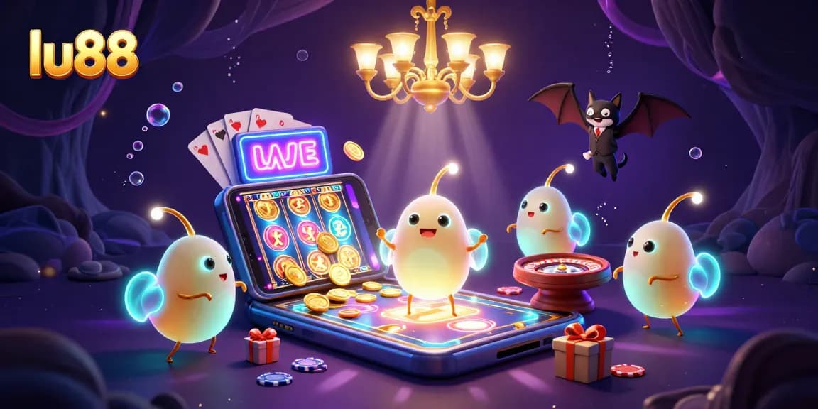 Experience thrilling gameplay at lu88 with animated glowworms illuminating a vibrant casino scene.