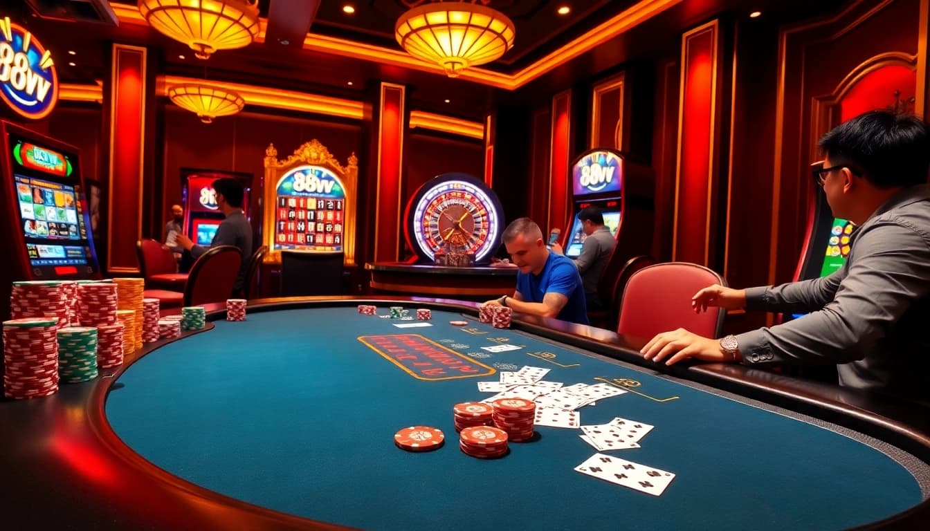 Experience thrilling gameplay at 88vv casino with vibrant tables and exciting gambling action.