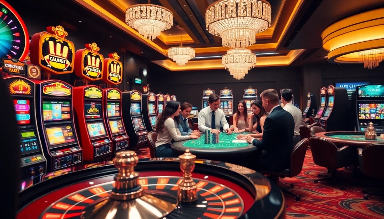 Players enjoying the vibrant gaming experience at https://ok365.tw/ in a luxurious casino setting.