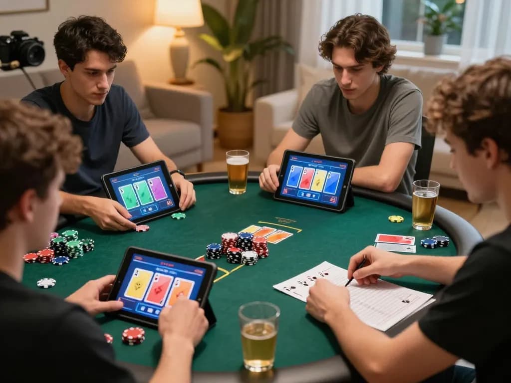 Players enjoying an exciting online poker game at home using bl555, engaging with cards and strategies.
