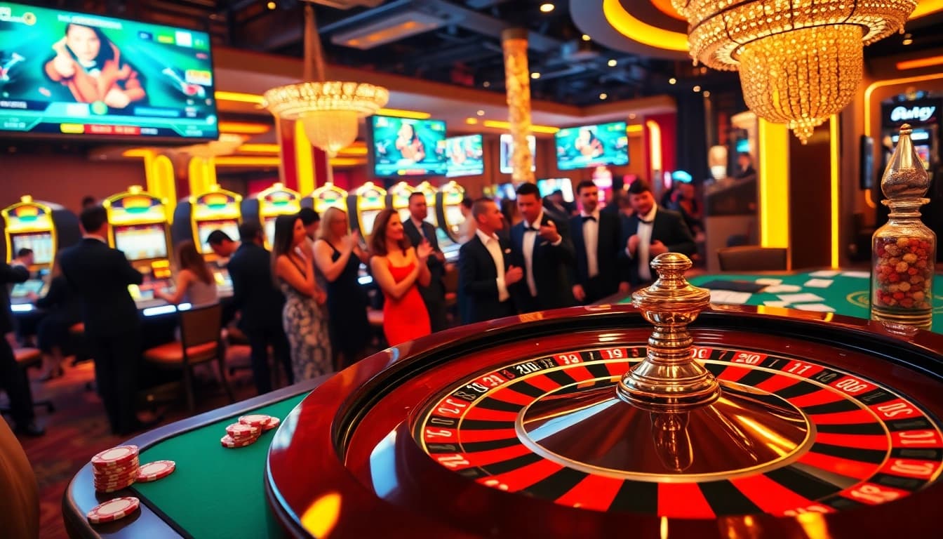 Exciting casino action at SAY88 with vibrant slot machines and poker chips!
