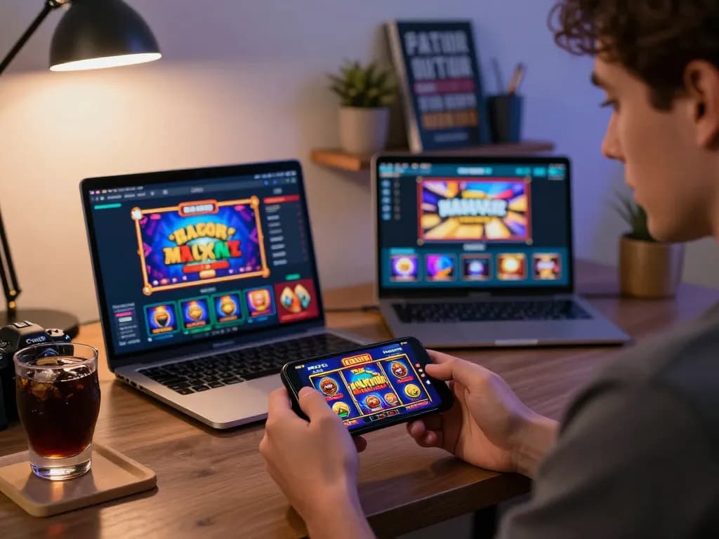 Player winning on slot gacor maxwin during online gaming session in stylish home office