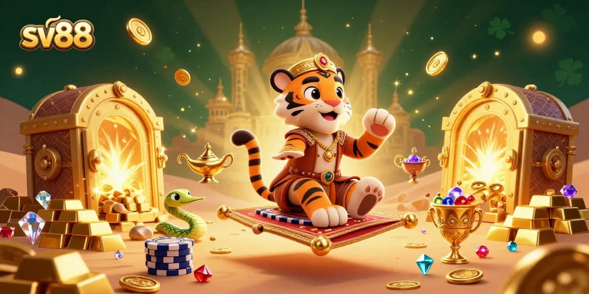 Experience the enchanting allure of sv88 in this vibrant Arabian Nights-themed casino illustration.