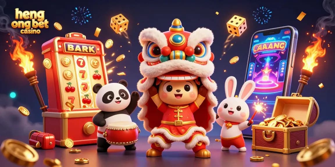 Experience excitement at heng ong bet casino with lively characters amidst jackpot-winning elements.