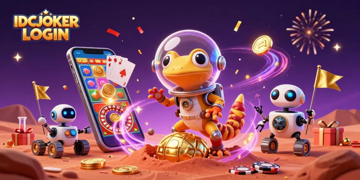 Experience thrilling gameplay with IDCJOKER LOGIN in a vibrant alien casino scene featuring golden treasure.