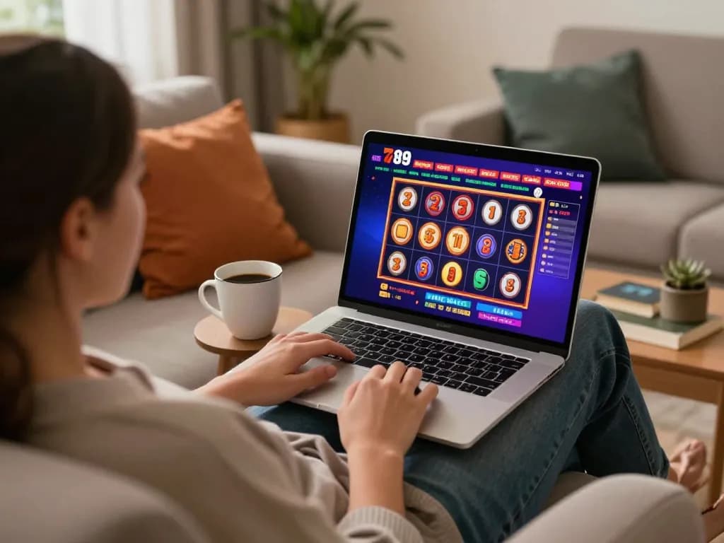Engaging in online gaming at 789 casino, showcasing vibrant slots and cozy atmosphere.