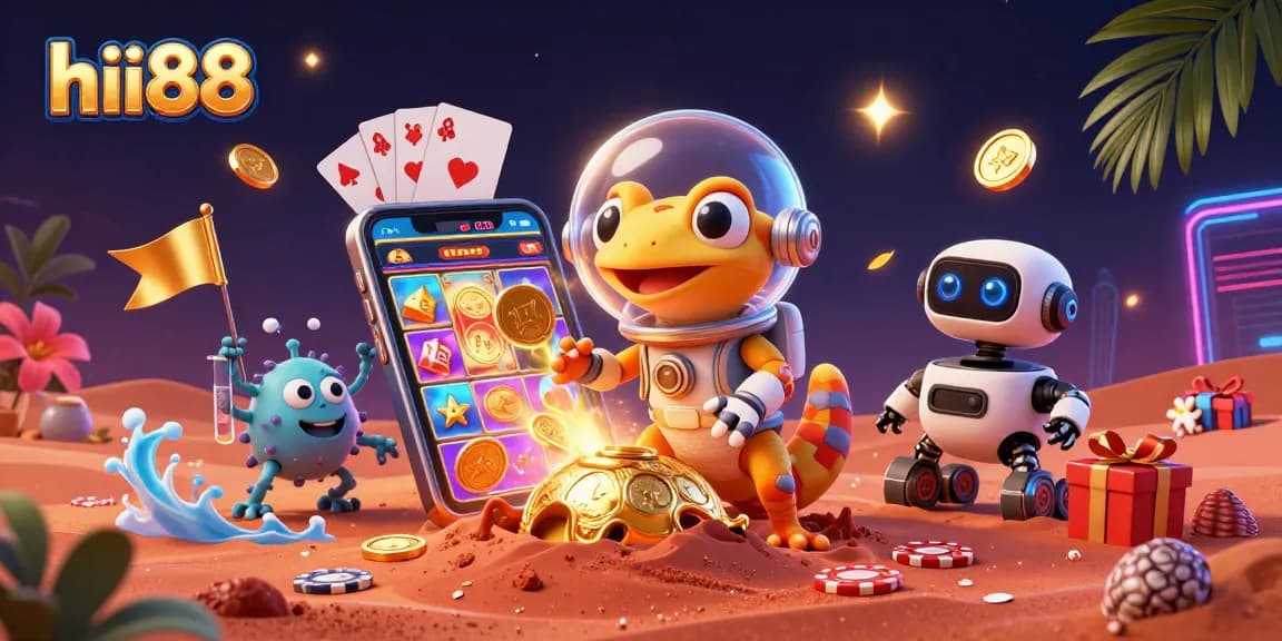 Join the Martian gecko's thrilling adventure at hii88's casino, discovering games and treasures.
