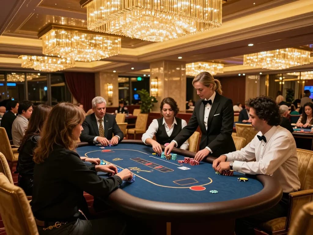 Players enjoying high-stakes poker at qq88 in an upscale VIP gaming area, elegant decor and luxurious ambiance