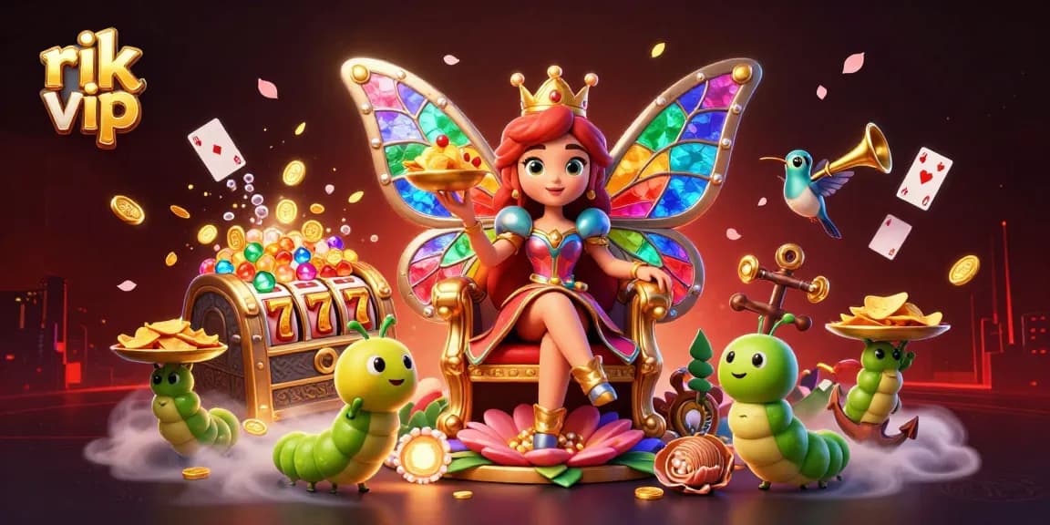 Experience the vibrant gaming world of rik vip with beautiful illustrations of iconic slots and animated characters.
