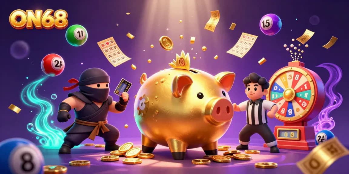 Experience thrilling gaming adventures at ON68 with our vibrant casino illustration featuring dynamic characters.