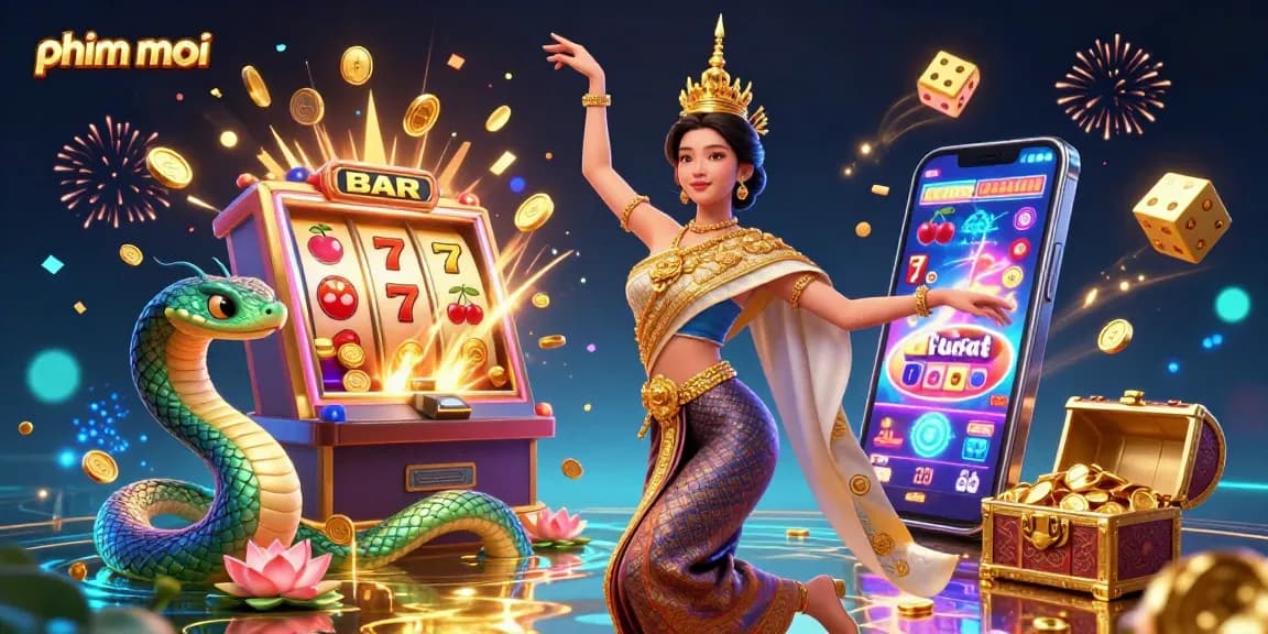 Experience thrilling gameplay with phim moi's vibrant 3D casino illustration featuring colorful slots and dynamic elements.