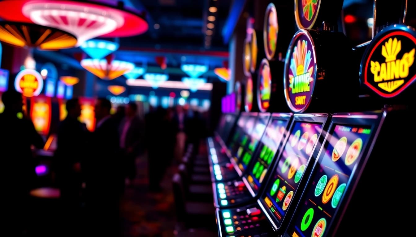 Slot gacor dengan mesin slot yang menang dan lampu berkilauan di kasino.