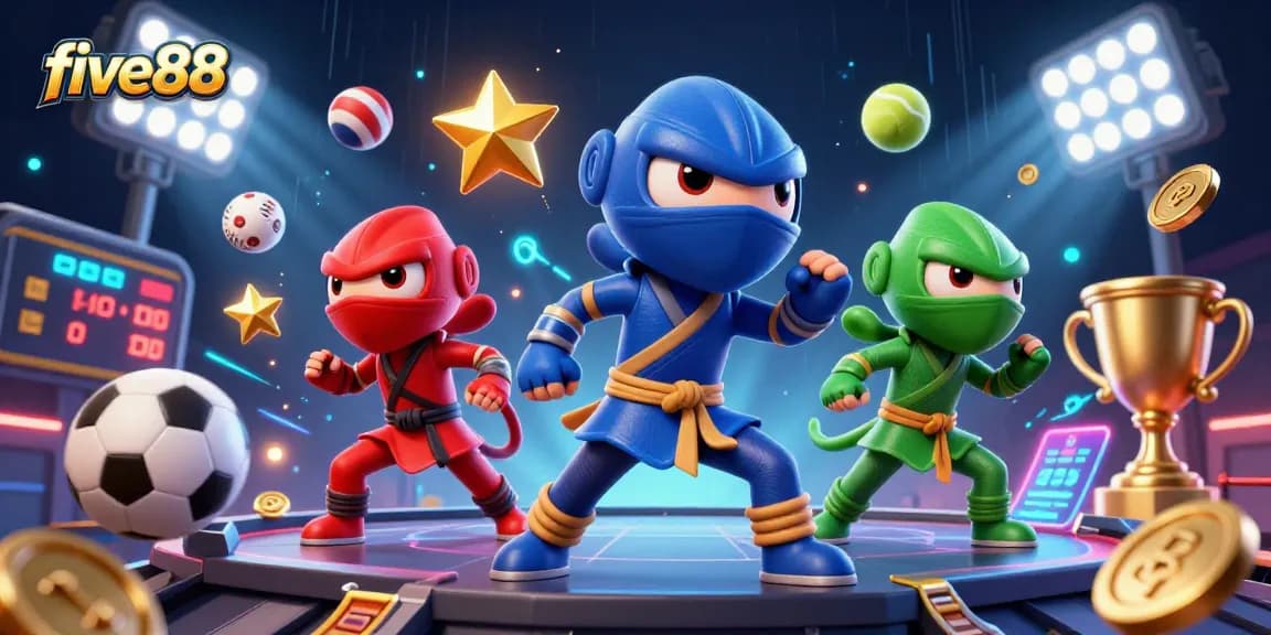 Join five88's exciting gameplay with ninja chameleons in a vibrant casino adventure.