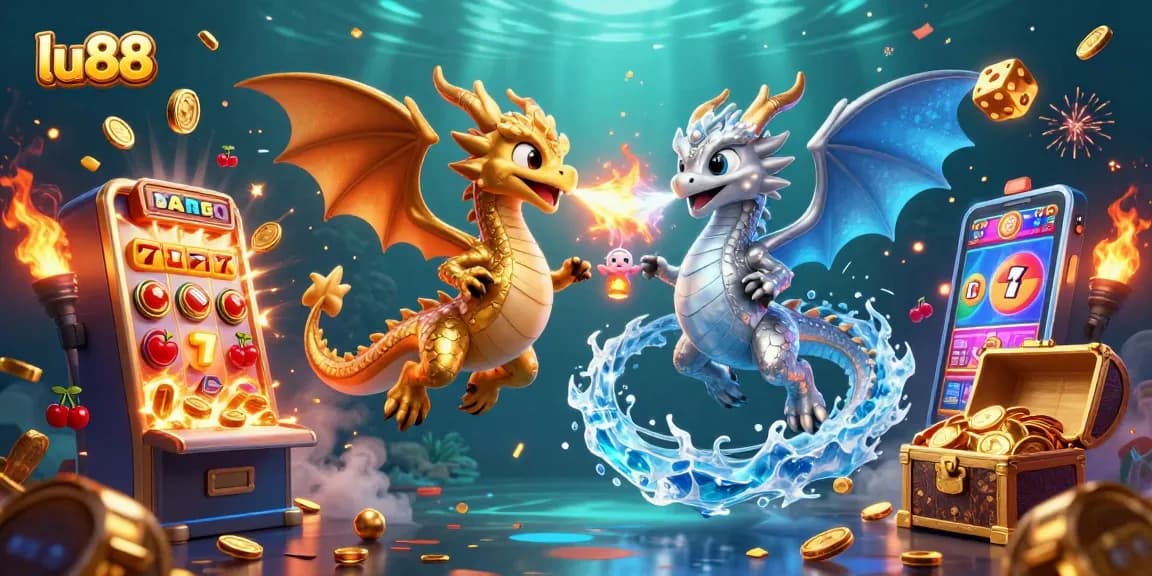 Experience the excitement of lu88 with vibrant dragons and dynamic jackpot elements in a casino illustration.