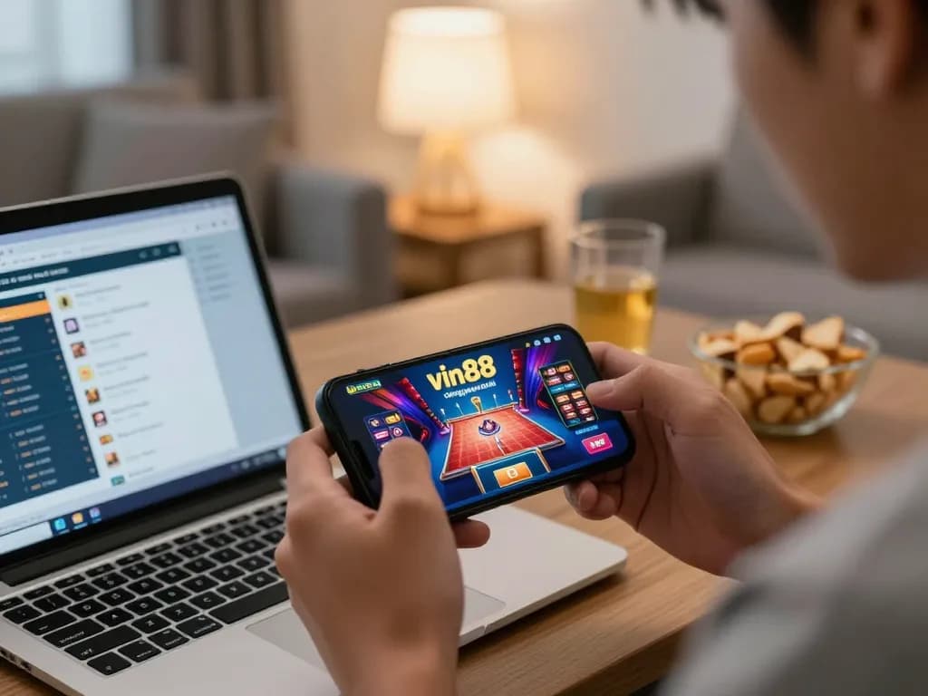 Engaging mobile gameplay on vin88 cổng game quốc tế app in a cozy home setting.