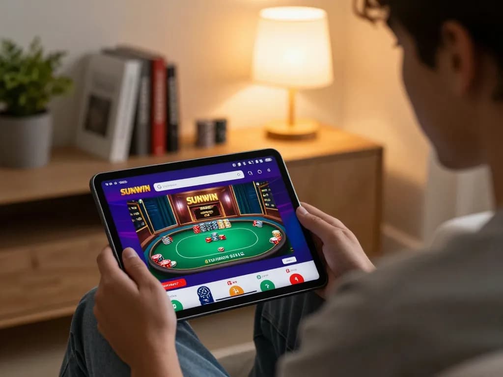 SUNWIN player engaging in online poker game, illustrating the thrill and strategy of gaming.
