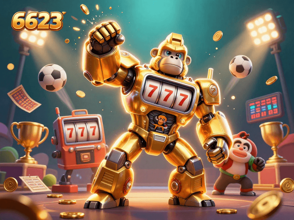 Experience thrilling gaming opportunities with 6623's dynamic gambling scene featuring exciting characters and sports elements.