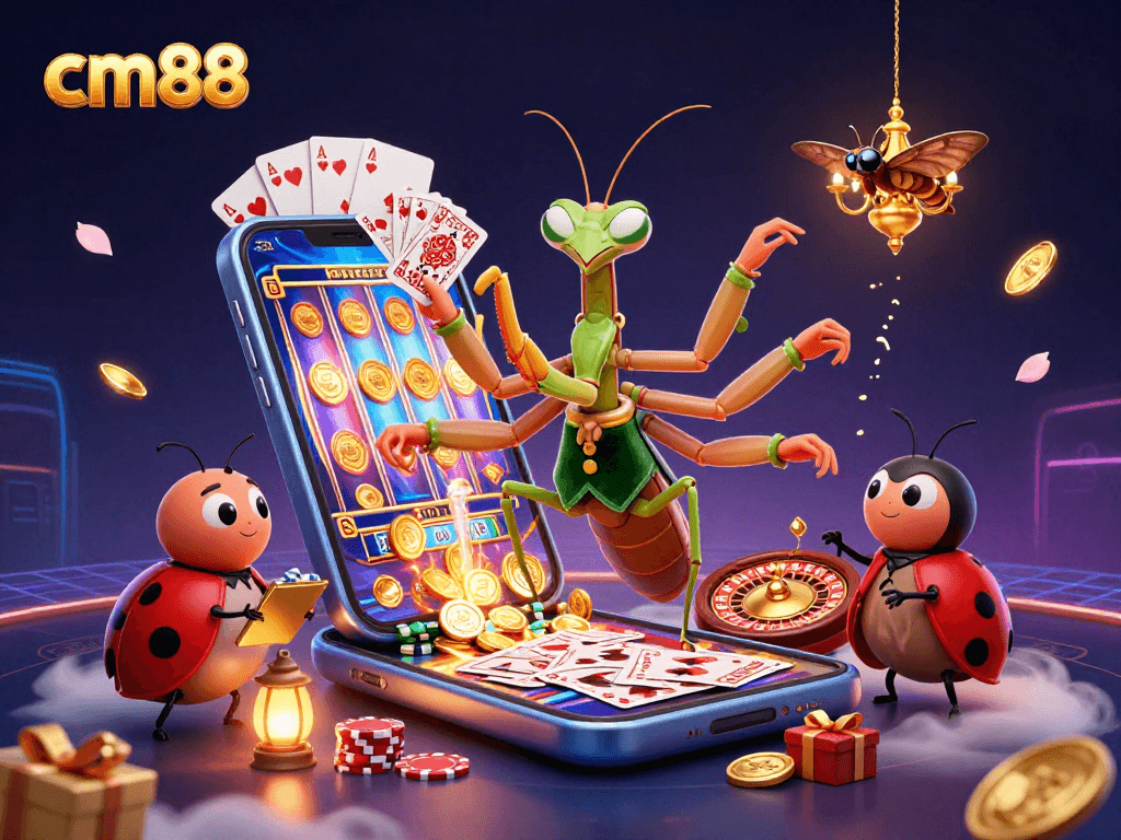 Engage with cm88's vibrant gaming scene featuring unique characters and dynamic casino elements.