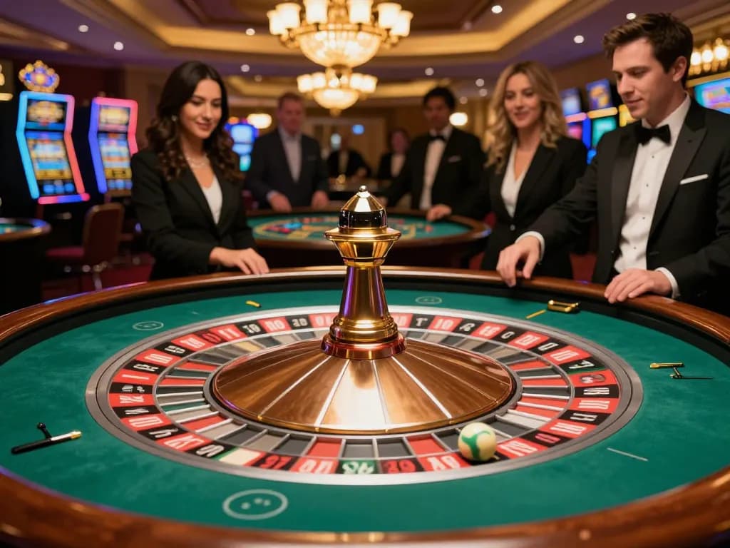 Experience the thrill of 789 roulette at a luxurious casino, with players eagerly engaging.