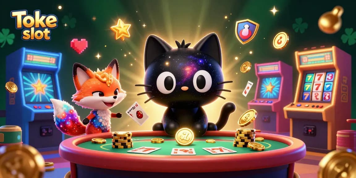 Toke slot showcases an engaging cosmic casino scene with a black hole cat and nebula fox in action.