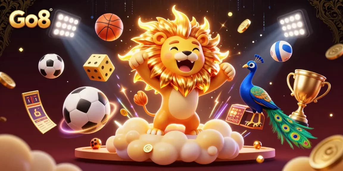 Engage with Go8's thrilling gaming experience amidst vibrant sports elements and golden treasures.