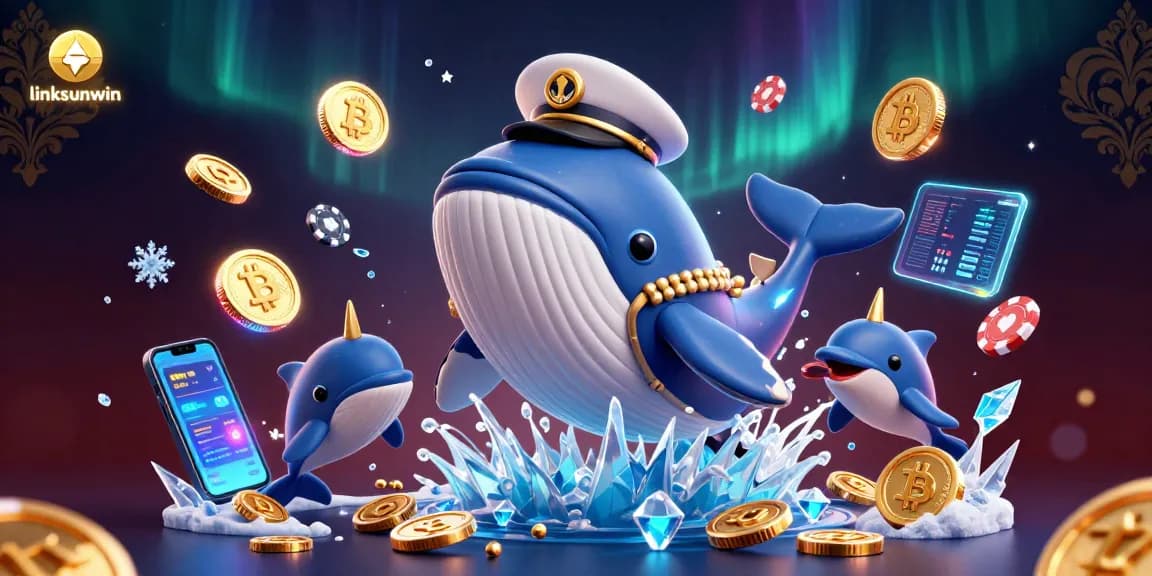 Join the adventure with linksunwin as playful dolphins gamble and a whale captain leads the charge in a crypto casino!