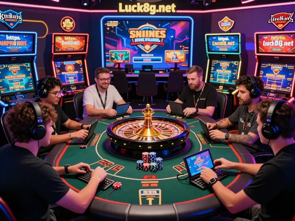 Engaged players enjoying diverse casino games online at https://luck8g.net, featuring colorful displays and vibrant atmosphere.