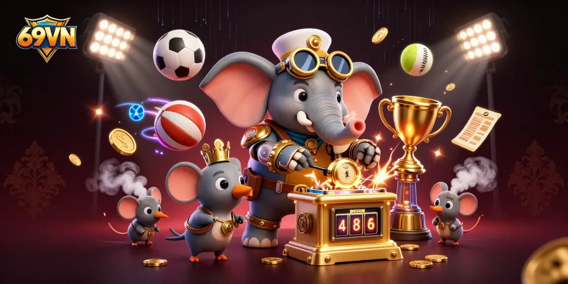 Experience thrilling gameplay at 69VN with vibrant 3D casino-themed illustration featuring dynamic characters and gaming elements.
