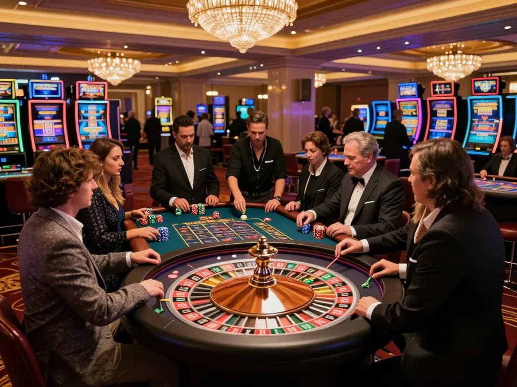 C206 players placing bets at a roulette table in a luxurious casino setting, full of excitement and strategy.