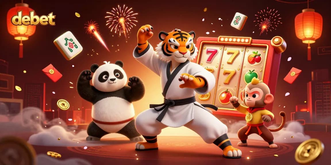 Experience thrilling gameplay with debet at this vibrant casino illustration showcasing winning slot machines and colorful characters.
