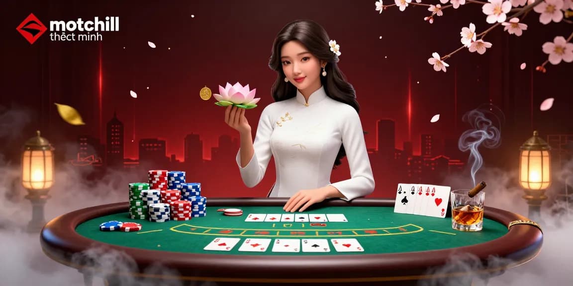 Experience the thrill of gambling with motchill thuyết minh in an elegant casino scene featuring poker elements.