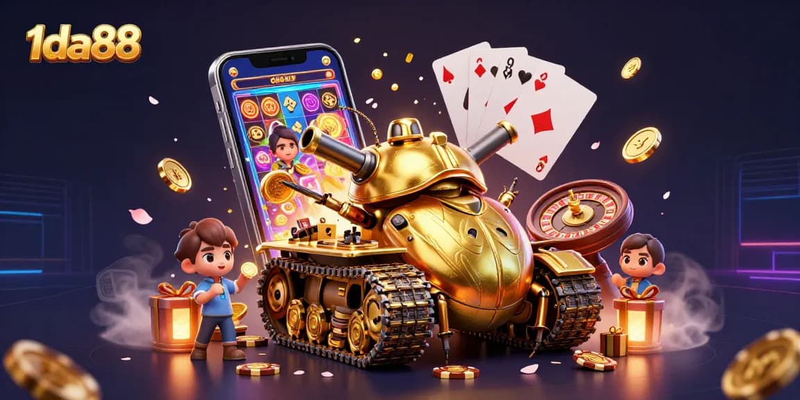Experience thrilling fun with 1da88's vibrant casino illustrations featuring dynamic games.