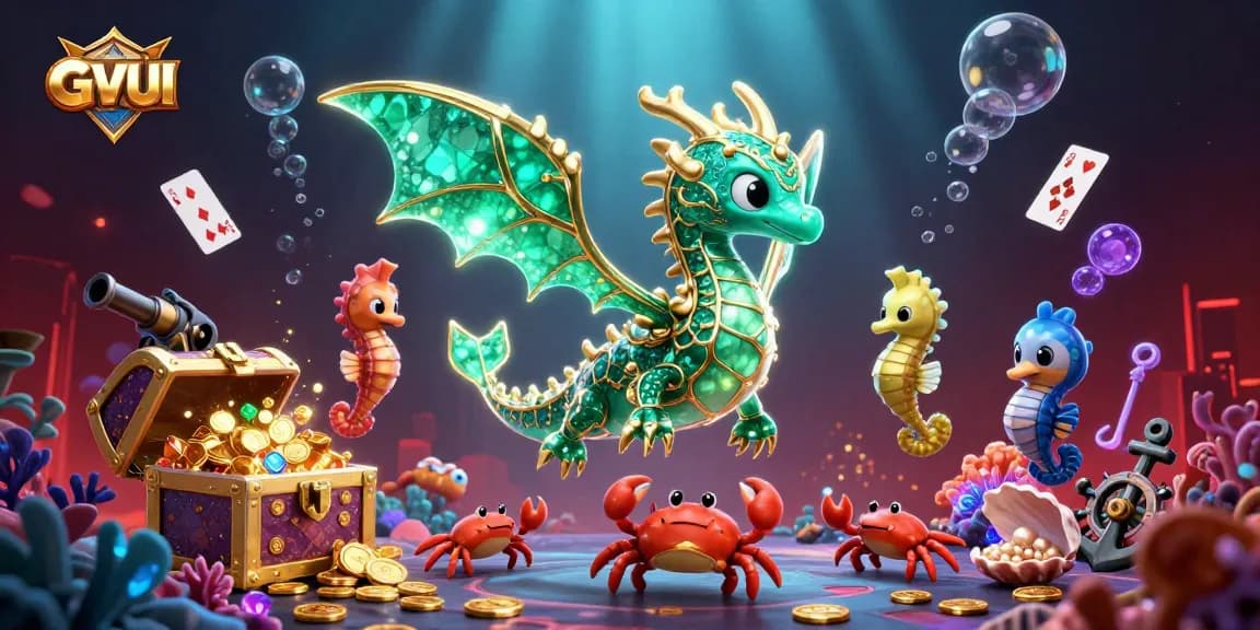 Experience the thrill of gaming with GVUI as a majestic sea dragon guards treasures and games.