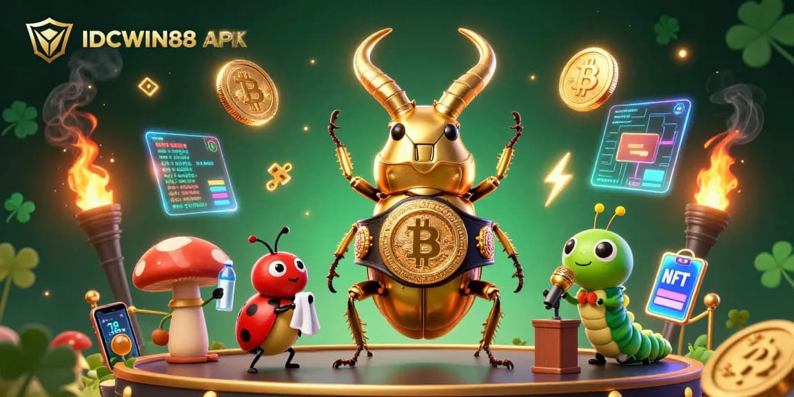 Engage with IDCWIN88 APK for thrilling online gaming in a dynamic casino-inspired illustration.