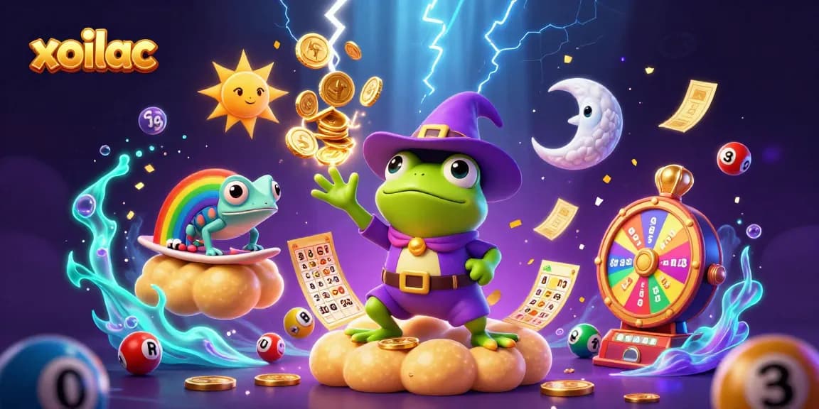 Xoilac offers exciting gameplay with vibrant lottery elements and cheerful characters celebrating winnings.