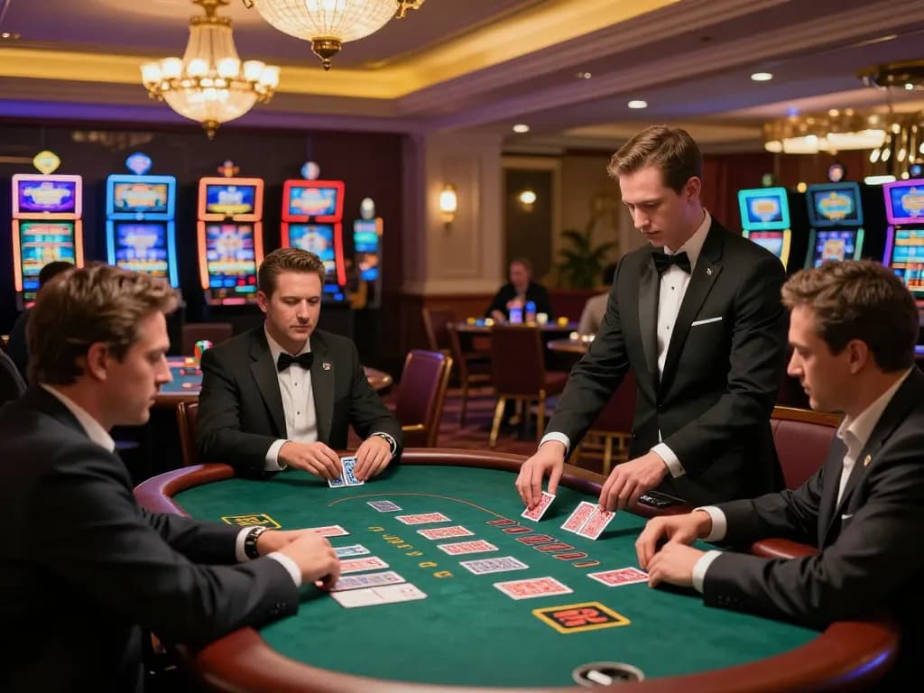 Players engaged in high-stakes blackjack at hubet com's premier casino, showcasing intense gameplay.
