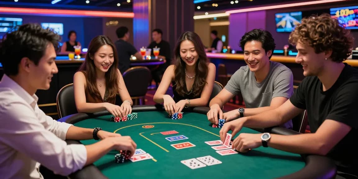 Friends enjoying a lively poker game at the vibrant trang chủ au88 casino.