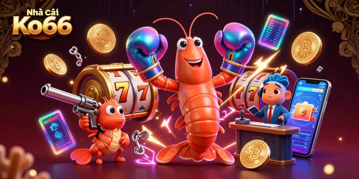 Experience thrilling gameplay at Nhà cái Ko66, featuring vibrant slot reels and crypto elements in 3D style.