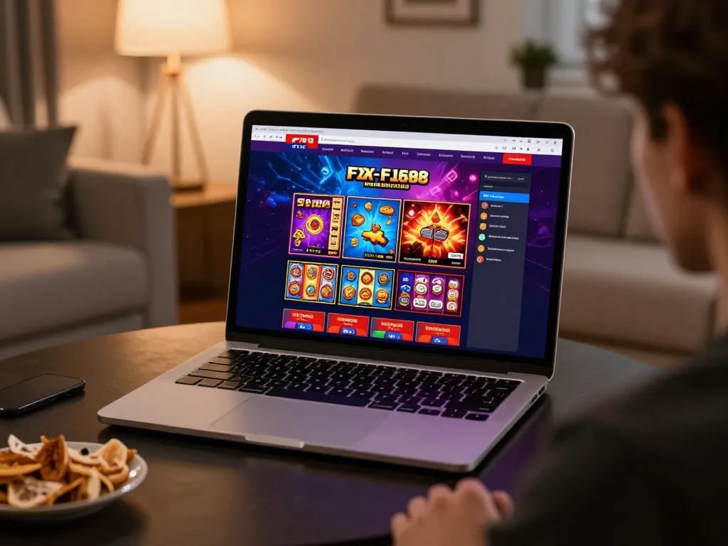 Engaging gameplay interface of F168 platform displayed on laptop screen in a cozy home