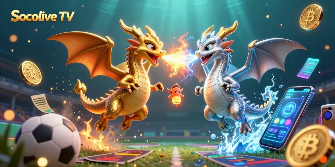 Engage with Socolive TV's vibrant sports betting scene, featuring dynamic dragons and betting elements.