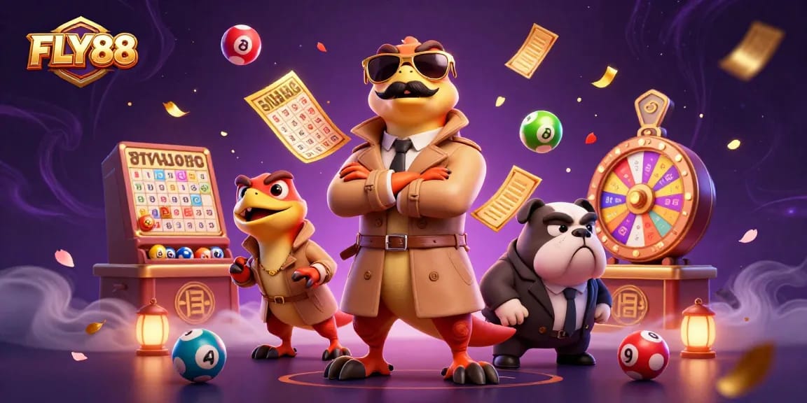 Catch FLY88's thrilling casino experience with raptors entering a VIP lounge in a fun digital art scene.