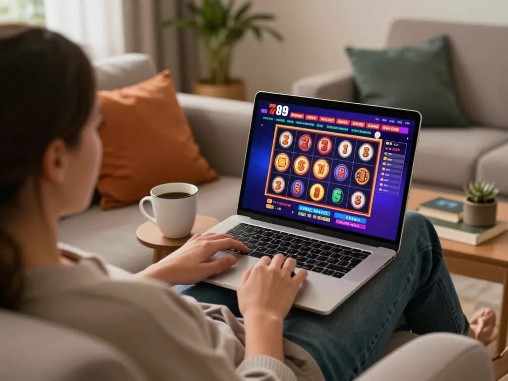 Engaging in online gaming at 789 casino, showcasing vibrant slots and cozy atmosphere.