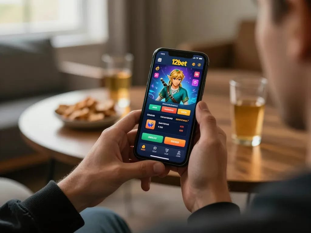 Người chơi tham gia sử dụng ứng dụng Link 12bet trên điện thoại thông minh để chơi game casino trực tuyến trong không gian ấm cúng
