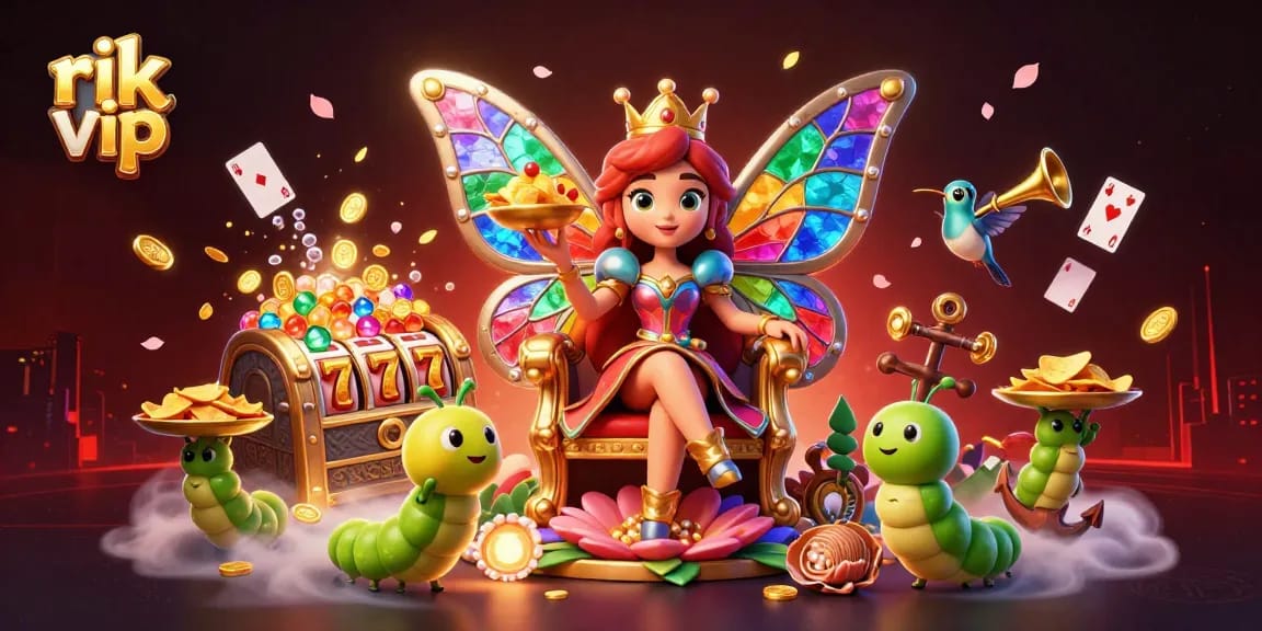 Experience the vibrant gaming world of rik vip with beautiful illustrations of iconic slots and animated characters.