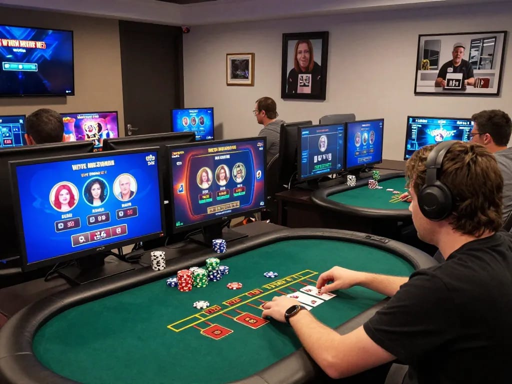 Player engaging in online games with gg88 interface on multiple screens showcasing classic casino action.