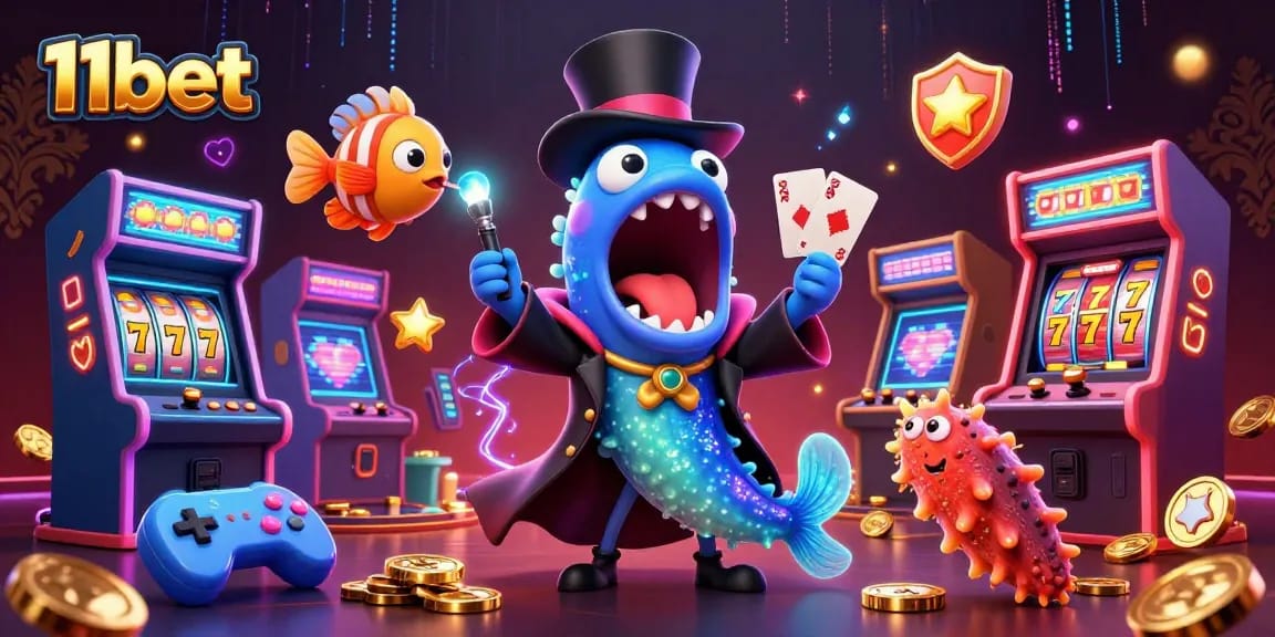 Experience thrilling gaming adventures with 11bet's enchanting underwater casino illustration.