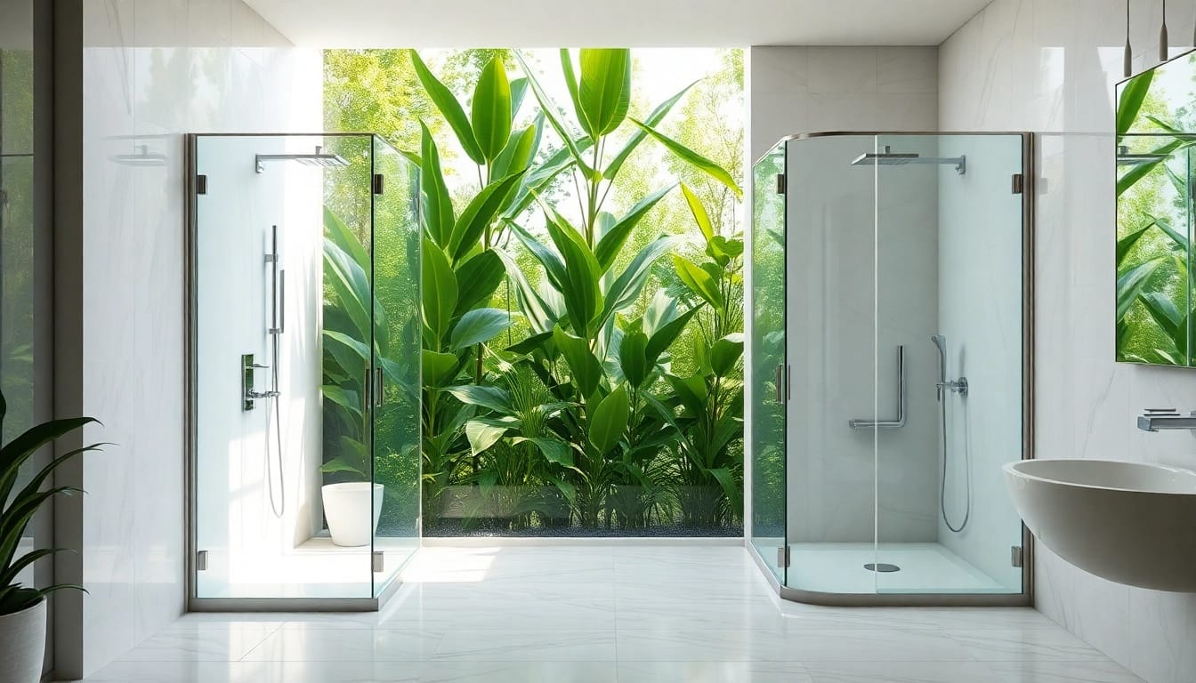 Experience luxurious and stylish elegant showers with modern design and natural lighting.